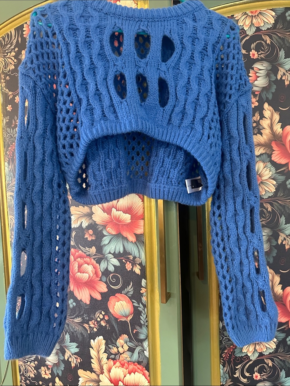 Cider Blue Open-Knit Cropped Sweater